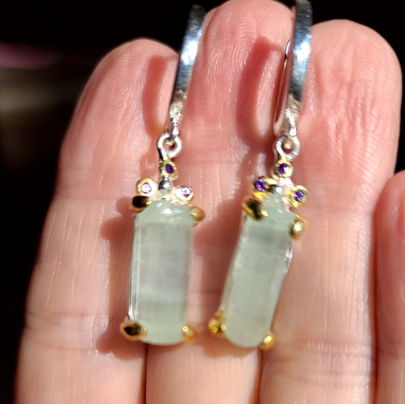 15k each Aquamarine & Amethyst Sterling bar earrings - Picture 4 of 8